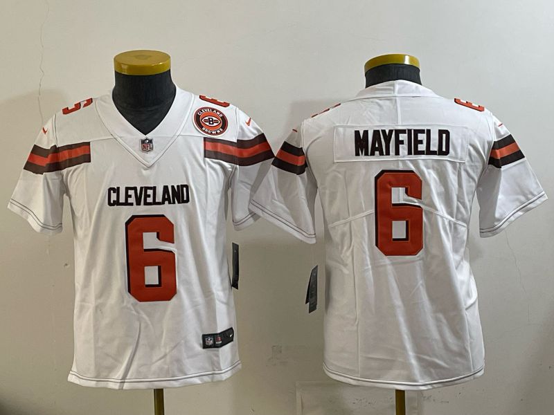 Youth 2025 Nike Cleveland Browns #6 Mayfiels white Retro Limited NFL Jersey style 03->youth nfl jersey->Youth Jersey